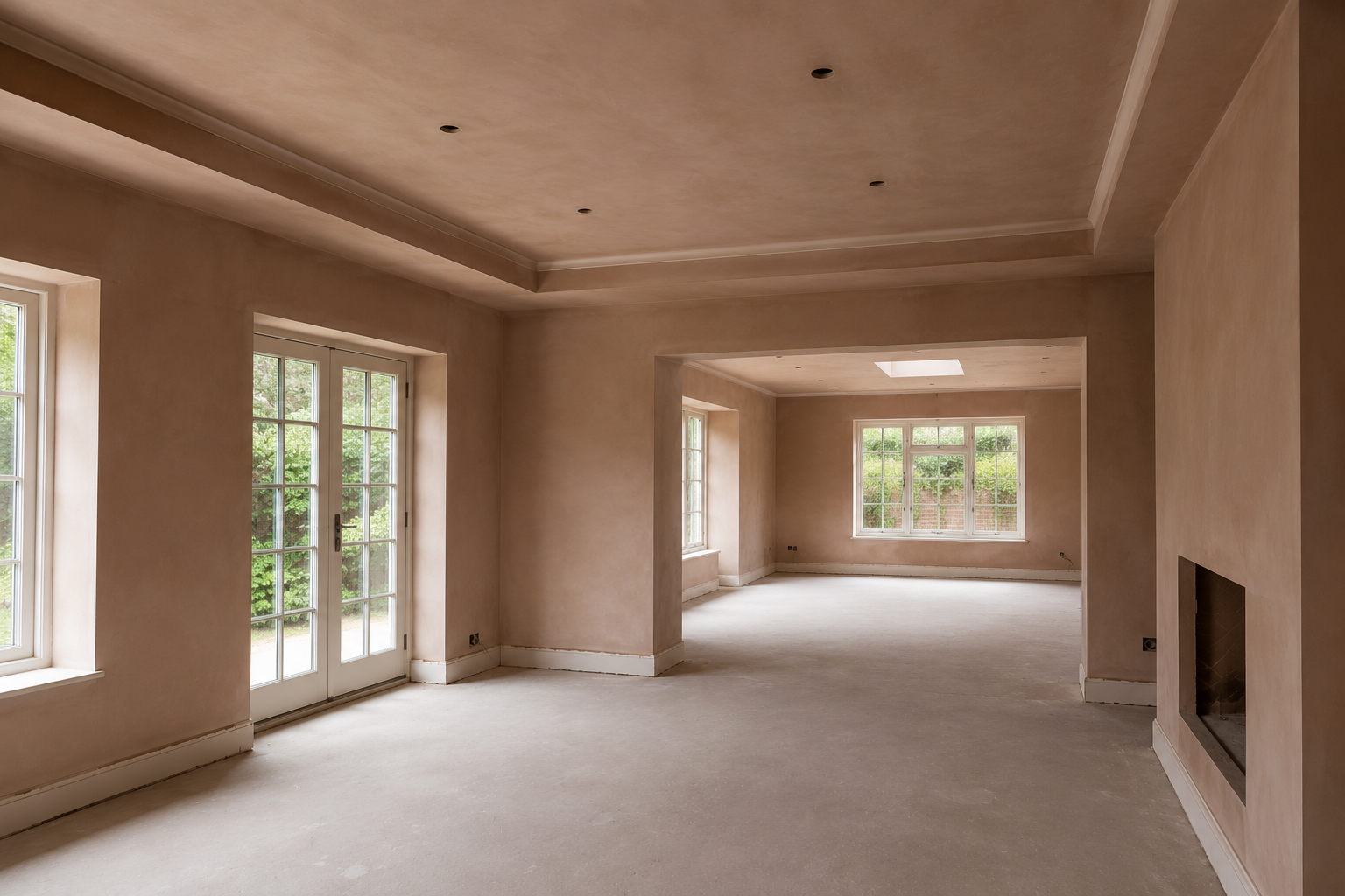 Freshly plastered and decorated living room in a Godalming home with smooth walls and ceiling