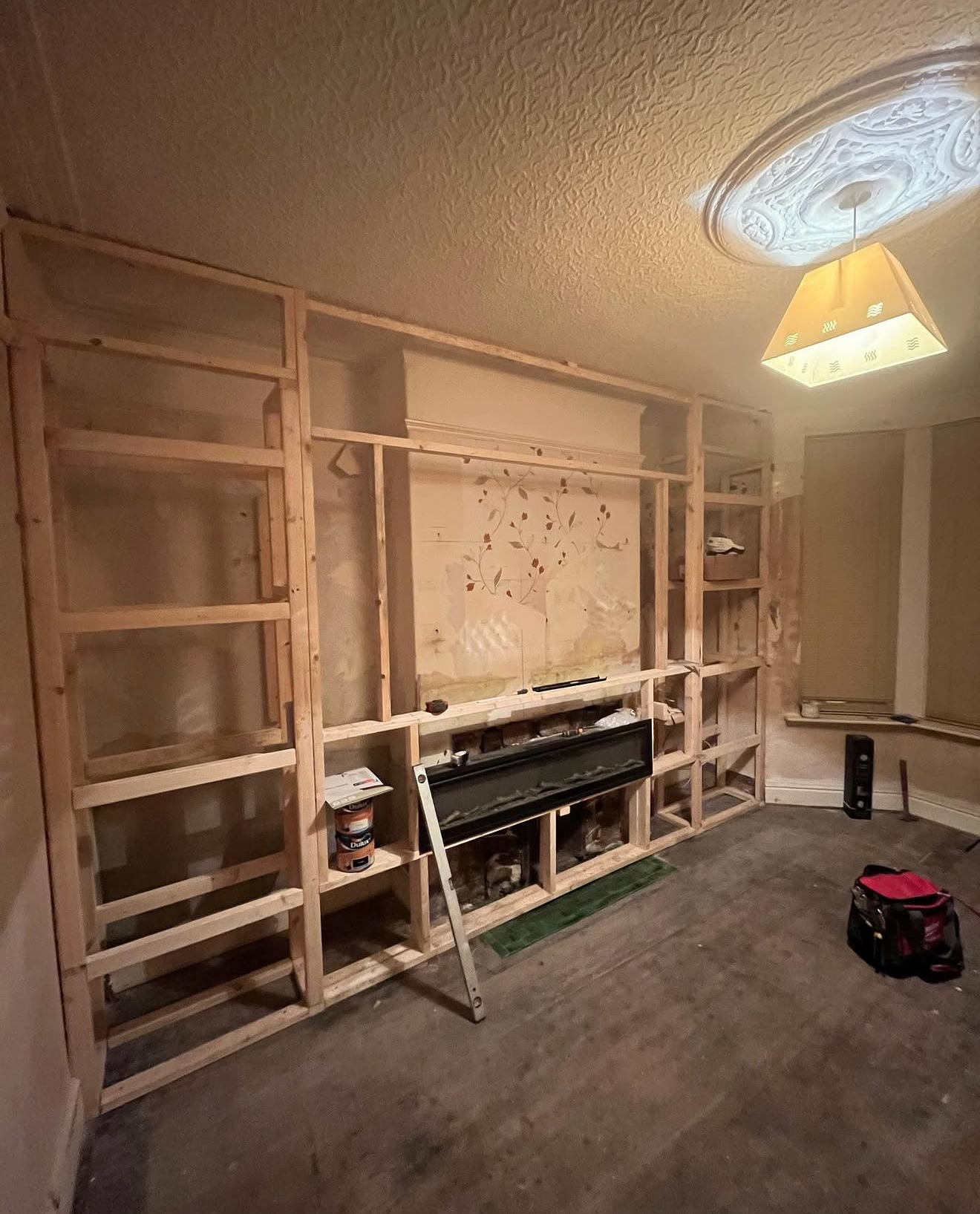 Media wall framework before plastering