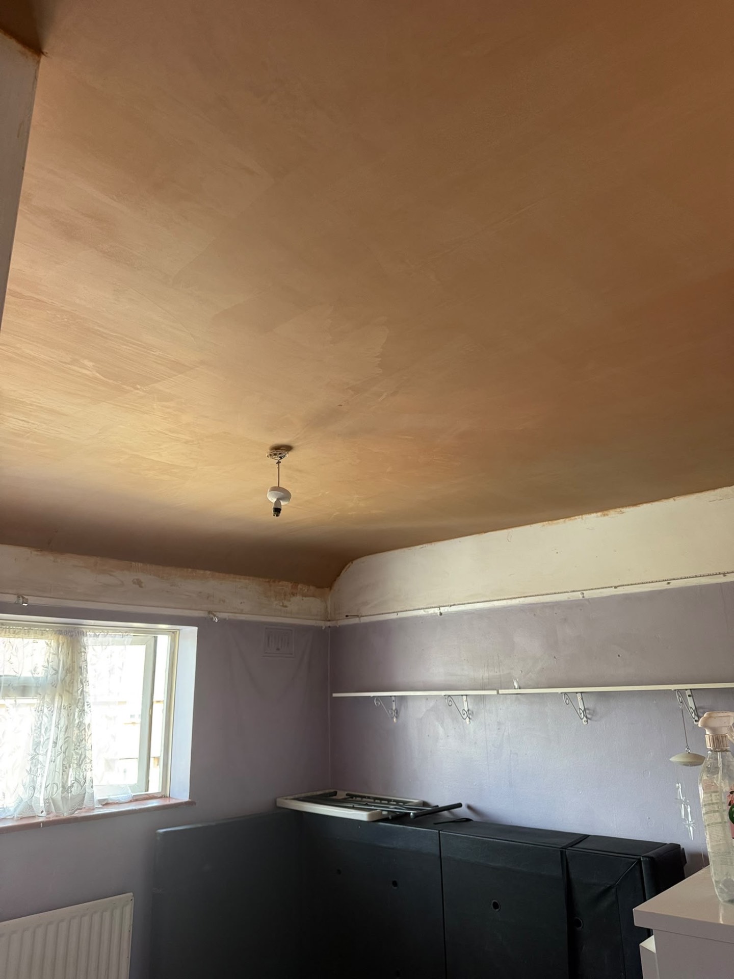 Newly plastered bedroom ceiling